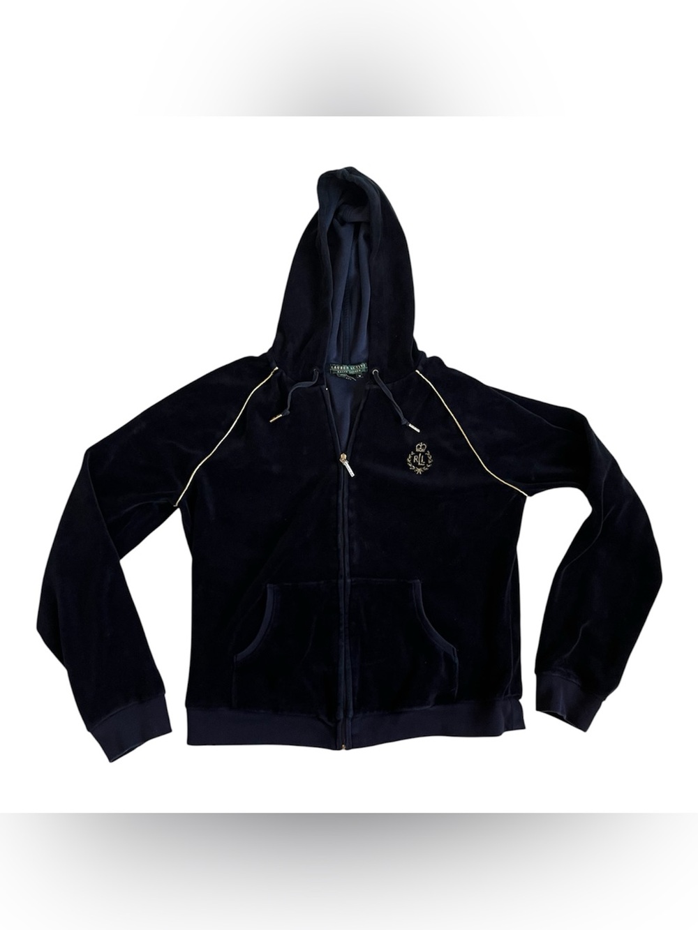 Vintage Ralph Lauren Navy Velour Zip-Up Hoodie